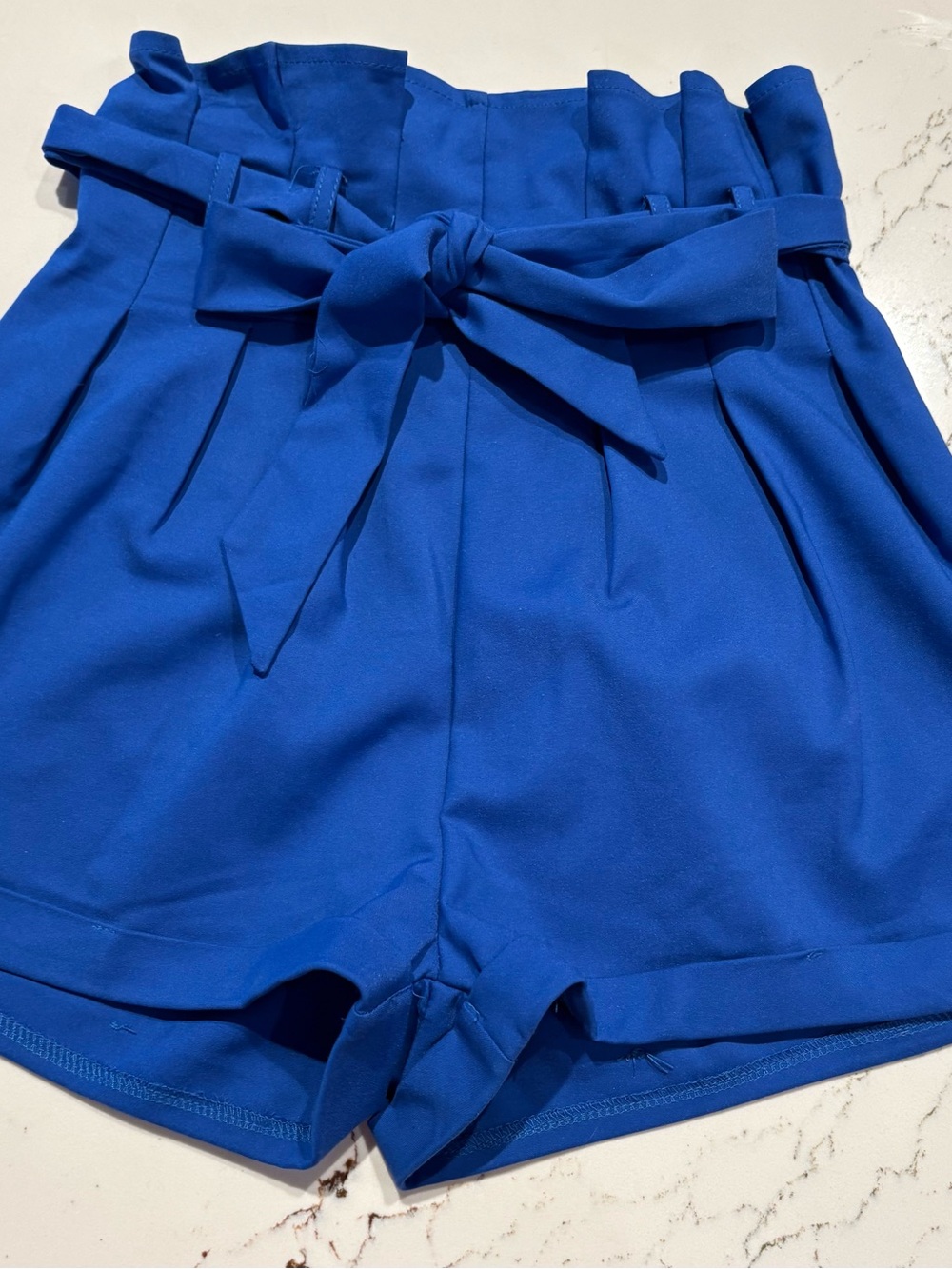 Xtaren Royal Blue High-Waist Paperbag Shorts with Tie Belt Size Small